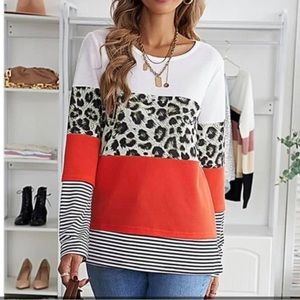 Orange and black stripes long sleeve top size Xl new